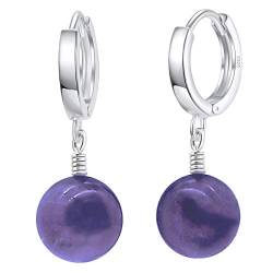 Creolen Scharnier Ohrringe Durchmesser 12 mm mit Glückbringer Amethyst Edelstein Ohrhänger hängend für Damen und Girls von Willys Jewellery