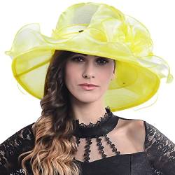 Kentucky Derby-Hut für Damen, Teepartykleid, breite Krempe, Organza-Kirchenhüte, S060wd-gelb-a, Medium von Wimdream