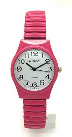 Wincci Damen-Armbanduhr, klassisch, rund, elastisch, 27 mm, Fuchsia von Wincci