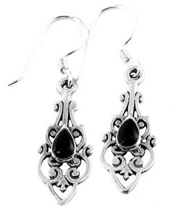 WINDALF Bohemian Ohrhänger SASKIA 2 cm Damen Ohrschmuck mit Onyx Gothic Ohrringe 925 Sterlingsilber von Windalf