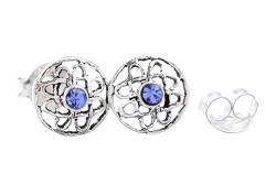 WINDALF Ohrstecker RANYA Ø 0.7 cm Keltische Lebensblume Blauer Kristall Ohrschmuck Vintage 925 Sterlingsilber von Windalf