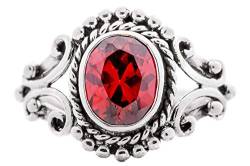 Windalf Mittelalter Ring THØRA h: 1.5 cm Roter Granat Hochwertiges Silber (Silber, 56 (17.8)) von Windalf