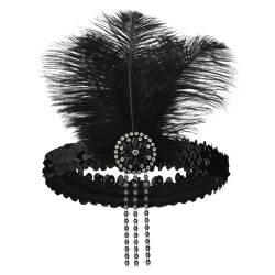 1920er-Jahre-Stirnbänder für Damen Schwarzes Feder-Haarband Strass-Kristall-Flapper-Kopfschmuck 20er-Jahre-Vintage-Perlen-Blatt-Haarband Haar-Valentins-Accessoire für Mädchen-Kostümparty von Windsfinr