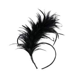 20er Jahre Stirnband Feder Haarreif Haarband Hochzeit Kopfbedeckung, 1920s Fascinator Feather Headband, Headpiece for Cocktail Wedding Vintage Tea Party (Black, One Size) von Windsfinr