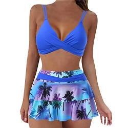 Bademode Damen Große Größe Zweiteilig Bandeau Bauchweg Badeanzug Drucken Sexy Push Up Bikini Set Sport Figurformend Strandmode Schwimmanzug mit Rock von Windsfinr