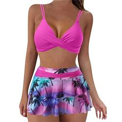 Bademode Damen Große Größe Zweiteilig Bandeau Bauchweg Badeanzug Drucken Sexy Push Up Bikini Set Sport Figurformend Strandmode Schwimmanzug mit Rock von Windsfinr