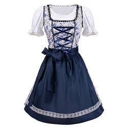 Dirndl Damen Midi Trachtenkleid Trachtenmode Trachtenrock Kleid für Oktoberfest Besondere Anlässe Grosse Grössen Dress Dirndel Dirdl Blick Unters Blau Costume Dirndlkleid Midi Dirndl (YYYY1-Blue, XXL) von Windsfinr