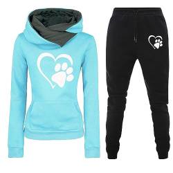 Heartbeat Jogginganzug Damen Herbst Winter Gefütterte 2 Teiler Jogginganzug Hoodie Kuschelig Freizeit Sportanzug Hausanzug Elegant 2023 Trainingsanzug Große Größen Fitness Zweiteiler (Blue, XXXL) von Windsfinr