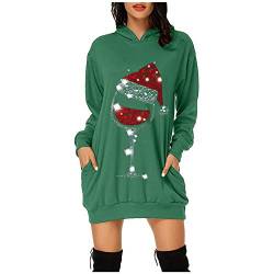 Sweatkleid Damen Langarm Hoodie Kleid Weihnachten Langarmshirt Weihnachtspullover Herbst Winter Pullover Vintage Tunika Kapuzenpullover (YY1-Green, M) von Windsfinr