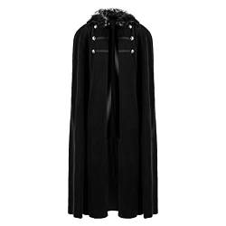 Unisex-Umhang mit Kapuze für Erwachsene Fellkragen Umhang Mittelalter Gothic Vintage Poncho Cape Pelzkragen Winter Warm Lange Cardigan Mantel, Männer Winddichte Winterjacke Halloween Cosplay Kostüm von Windsfinr