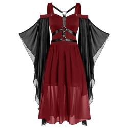 Windsfinr Halloween Karneval Kleid Damen 80er Jahre Mittelalter Kleidung Teufel Vampir Kostüm Schulterfreies Mesh Schmetterlingsärmel Gothic Vintage Clothes für Cosplay von Windsfinr