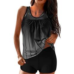 Windsfinr Tankini Damen mit Shorts Badeanzug Bauchweg Zweiteiler Gestreift Drucken Bikini Sets Swimsuit Gepolsterte Badeanzug Beachwear Übergröße Swimsuit Tankini Push Up Oberteile (VVV1-Grey, XXL) von Windsfinr