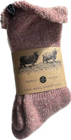Windy Weave Weiche Socken Wolle (100% Echte Schafwolle) 1 Paar I Kuschelsocken, Thermo Strümpfe Naturwolle, Gestrickte Lange Socken (Wolle (EU 35-44 I Einheitsgröße), O1 - Rot) von Windy Weave