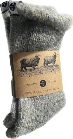 Windy Weave Weiche Socken Wolle (100% Echte Schafwolle) 1 Paar I Kuschelsocken, Thermo Strümpfe Naturwolle, Gestrickte Lange Socken (Wolle (EU 35-44 I Einheitsgröße), O3 - Grau) von Windy Weave