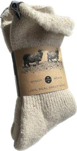 Windy Weave Weiche Socken Wolle (100% Echte Schafwolle) 1 Paar I Kuschelsocken, Thermo Strümpfe Naturwolle, Gestrickte Lange Socken (Wolle (EU 35-44 I Einheitsgröße), O6 - Weiss) von Windy Weave