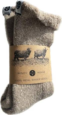 Windy Weave Weiche Socken Wolle (100% Echte Schafwolle) I Kuschelsocken, Thermo Strümpfe Naturwolle, Gestrickte Lange Socken (Wolle (EU 35-44 I Einheitsgröße), O5 - Braun) von Windy Weave