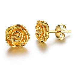 ✦Kindertag Geschenk Mädchen✦ Winglove Ohrringe Silber 925 Rose Blume Ohrstecker Blume Ohrringe Schmuck Damen Jugendweihe Geschenke Mädchen, Geburtstagsgeschenk für Frauen.(Yellow Gold) von Winglove