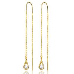 ✦Valentinstag Geschenk Für Sie✦ Winglove 18 Karat Vergoldung Ohrringe Silber 925 Hängend CZ Hollow Teardrop Ohrringe Lang Zirkonia Kreis Kette Ohrringe Geschenke für Frauen.(Yellow Gold-1) von Winglove