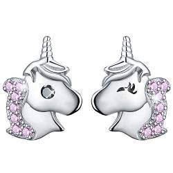 ✦Valentinstag Geschenk Für Sie✦ Winglove Einhorn Ohrringe Mädchen, Einhorn Ohrringe mit Zirkonia Asymmetrie Ohrringe Kinder Ohrringe Stecker Einhorn, Einhorn Geschenke für Mädchen.(Pink) von Winglove