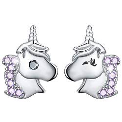 ✦Valentinstag Geschenk Für Sie✦ Winglove Einhorn Ohrringe Mädchen, Einhorn Ohrringe mit Zirkonia Asymmetrie Ohrringe Kinder Ohrringe Stecker Einhorn, Einhorn Geschenke für Mädchen.(Purple) von Winglove