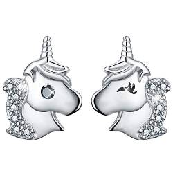 ✦Valentinstag Geschenk Für Sie✦ Winglove Einhorn Ohrringe Mädchen, Einhorn Ohrringe mit Zirkonia Asymmetrie Ohrringe Kinder Ohrringe Stecker Einhorn, Einhorn Geschenke für Mädchen.(White) von Winglove