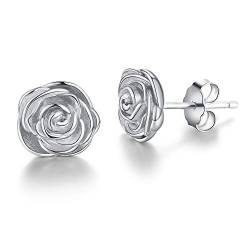 ✦Valentinstag Geschenk Für Sie✦ Winglove Ohrringe Silber 925 Sterling Silber Rose Blume Ohrstecker Blume Ohrringe Damen Schmuck Geschenke für Frauen.(White Gold) von Winglove