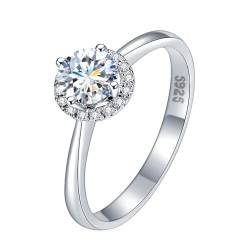 Winglove ✦Valentinstag Geschenk Moissanite Ringe Silber 925 Damen 1 ct/2 ct/3 ct Klassischer runder Ringe Moissanit Diamant, VVS1 Reinheit D Farbe, Geschenke für Frauen.[1ct,59(19)] von Winglove