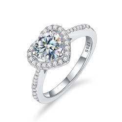 Winglove ✦Valentinstag Geschenk Moissanite Ringe Silber 925 Damen 1 ct/2 ct Herzförmiger Hohlring Moissanit Diamant, VVS1 Reinheit D Farbe, Geschenke für Frauen.[1ct,54(17.25)] von Winglove
