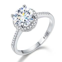 Winglove ✦Valentinstag Geschenk Moissanite Ringe Silber 925 Damen 1 ct/2 ct Runder Ringe Moissanit Diamant, VVS1 Reinheit D Farbe, Geschenke für Frauen.[1ct,56.5(18.2)] von Winglove