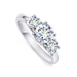 Winglove ✦Valentinstag Geschenk Moissanite Ringe Silber 925 Damen 1 ct 3 Diamant Basic Ringe Moissanit Diamant, VVS1 Reinheit D Farbe, Geschenke für Frauen.[1ct,59(19)] von Winglove
