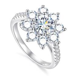 Winglove ✦Valentinstag Geschenk Moissanite Ringe Silber 925 Damen 1 ct Diamantring mit Sonnenblume Moissanit Diamant, VVS1 Reinheit D Farbe, Geschenke für Frauen.[1ct,49(15.75)] von Winglove