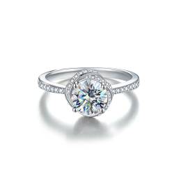 Winglove ✦Valentinstag Geschenk Moissanite Ringe Silber 925 Damen 1 ct Love Flower Ringe Moissanit Diamant, VVS1 Reinheit D Farbe, Geschenke für Frauen.[1ct,56.5(18.2)] von Winglove