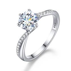 Winglove ✦Valentinstag Geschenk Moissanite Ringe Silber 925 Damen 1 ct Twisted Arm Six Claw Band Broken Diamond Ringe Moissanit Diamant,VVS1 Reinheit D Farbe,Geschenke für Frauen.[1ct,54(17.25)] von Winglove