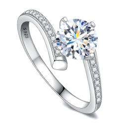 Winglove ✦Valentinstag Geschenk Moissanite Ringe Silber 925 Damen 1 ct Vier Klauen Classic Diamantring Moissanit Diamant, VVS1 Reinheit D Farbe, Geschenke für Frauen.[1ct,51.5(16.5)] von Winglove