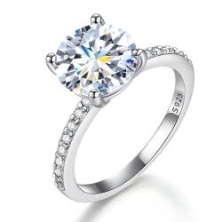 Winglove ✦Valentinstag Geschenk Moissanite Ringe Silber 925 Damen 1ct/2ct/3ct/5ct Einfacher Diamantring mit vier Klauen Moissanit Diamant,VVS1 Reinheit D Farbe,Geschenke für Frauen.[1ct,54(17.25)] von Winglove