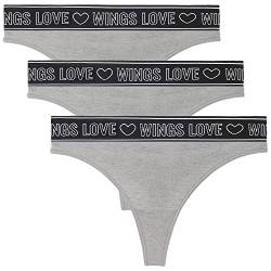 Wingslove Damen 3er Pack Baumwolle String Tanga Sexy Hipster Weich Thongs Seamless Bequem(3 Hellgrau,M) von Wingslove