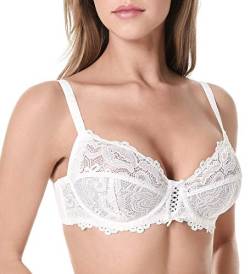 Wingslove Damen BH aus floraler Spitze Lace BH Bügel BH Ungepolstert Soft Cup Vollschalen(Weiß 40DDD) von Wingslove