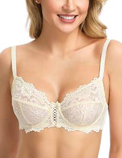 Wingslove Damen BH mit Bügel Vollschalen Floraler Spitze BH ohne Polster Soft Cup(Nackt 36DDD/80F) von Wingslove