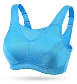 Wingslove Damen Bügelloser Höhe Beanspruchung Trainieren Sport-BH mit perfektem Halt, Blau, 75DD (34DD) von Wingslove