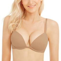 Wingslove Damen Push Up BH Deep V Plunge Bügel T-Shirt BH Multiway 2 Cups Up(Hellbraun,36C/80C) von Wingslove