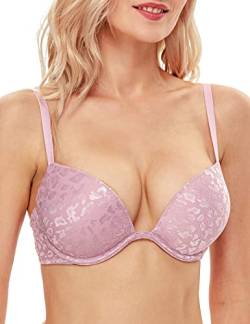 Wingslove Damen Push Up BH Deep V Plunge Bügel T-Shirt BH Multiway 2 Cups Up(Helles Lila,34DDD) von Wingslove