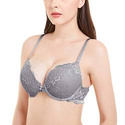 Wingslove Damen Spitze Bügel BH Gepolstert Push Up BH Lace Support Halt Komfort BH (Grau 34C) von Wingslove