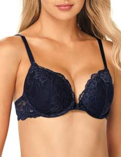 Wingslove Damen Spitze Bügel BH Gepolstert Push Up BH Lace Support Halt Komfort BH (Marine Blau 36D) von Wingslove