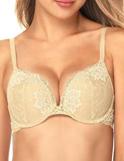 Wingslove Damen Spitze Bügel BH Gepolstert Push Up BH Lace Support Halt Komfort BH (Nude 34D) von Wingslove