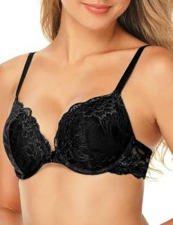 Wingslove Damen Spitze Bügel BH Gepolstert Push Up BH Lace Support Halt Komfort BH (Schwarz 36D) von Wingslove