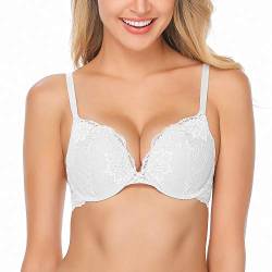 Wingslove Damen Spitze Bügel BH Gepolstert Push Up BH Lace Support Halt Komfort BH (Weiß 70C) von Wingslove