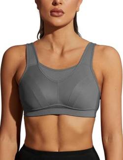 Wingslove Damen Sport BH ohne Bügel Nicht Gepolstert High Impact Bustier Halt Joggen BH(Grey,95E) von Wingslove