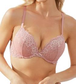 Wingslove Push up BH Damen mit Bügel Sexy Frauen BH Spitze BH Gepolstert Super Push up BH Extrem Lace Support Halt Komfort BH （Rosa Braun 75B von Wingslove