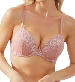 Wingslove Push up BH Damen mit Bügel Sexy Frauen BH Spitze BH Gepolstert Super Push up BH Extrem Lace Support Halt Komfort BH （Rosa Braun 80B von Wingslove