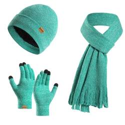 3PCS Winter Warme Mütze Schal Handschuhe Set für Damen Herren Strick Fleece Touchscreen Handschuhe Beanie Hut Skimütze, New Lake Blue, EinheitsgröÃŸe von Winmany